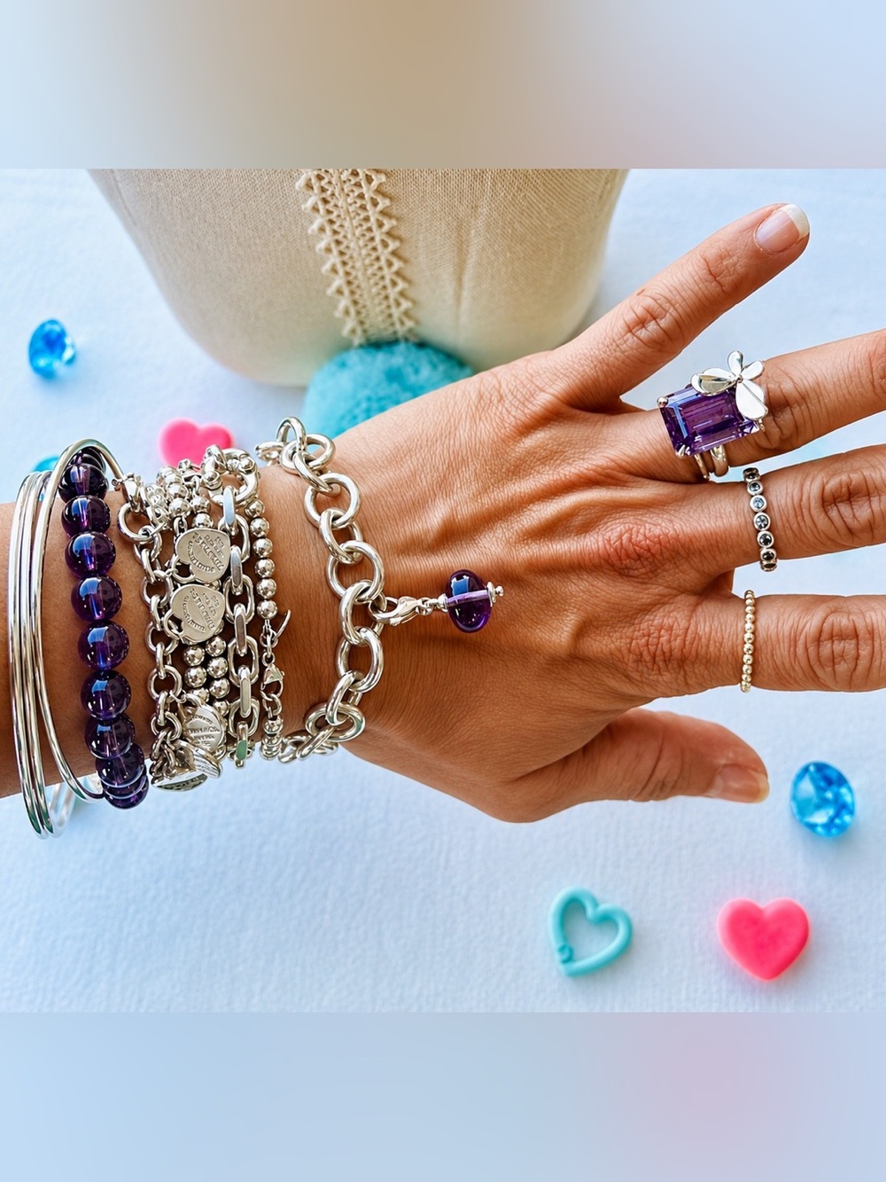 Tiffany & Co. Paloma Picasso 8mm Amethyst Bead Bracelet in Silver, 8 inch